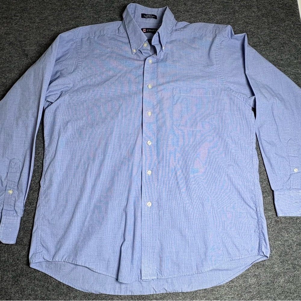 Men’s Chaps Blue Oxford Button-Down Long Sleeve Dress Shirt Size 16.5 34/35